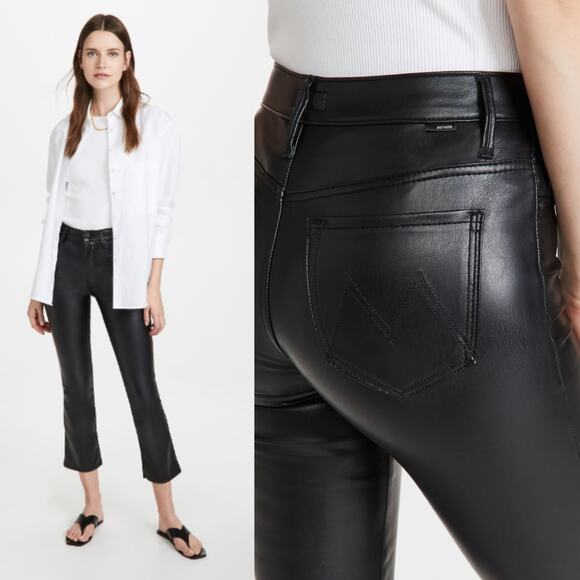 MOTHER | High Waisted Rider Ankle Black Faux Leather Jeans Wax On Wax Off 24 - Picture 16 of 16